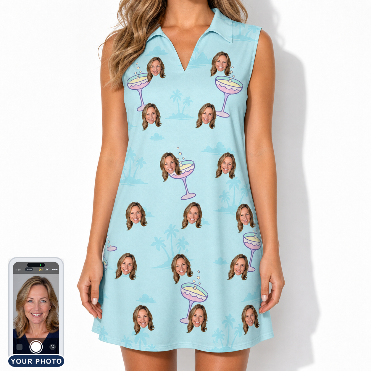 Women's Cork Kisses Custom Face V-Neck Dress