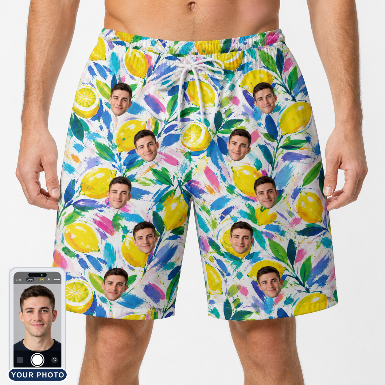Men's Citron Confetti Custom Face Beach Shorts