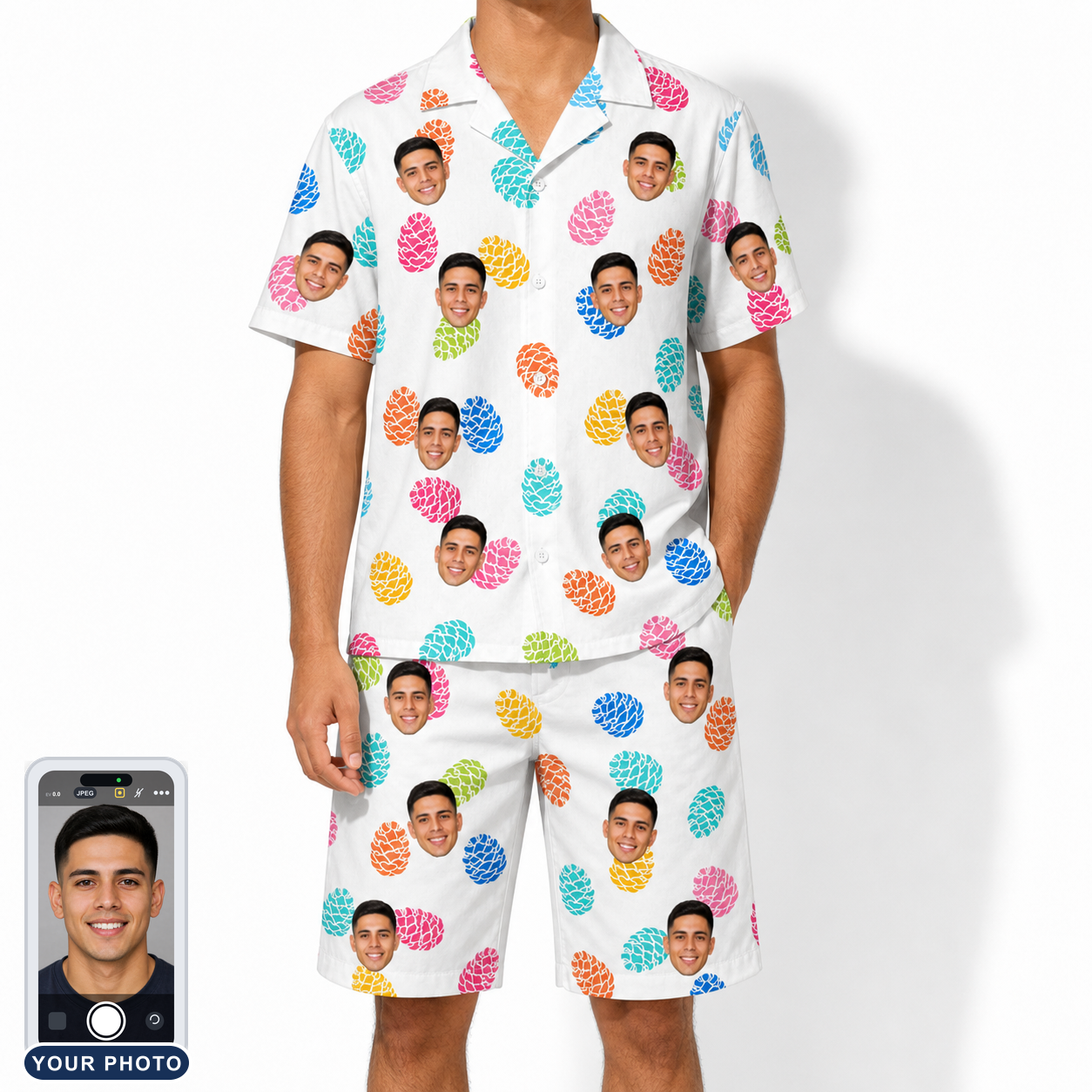 Men's Pinecone Prance Custom Face Shirt & Shorts Set