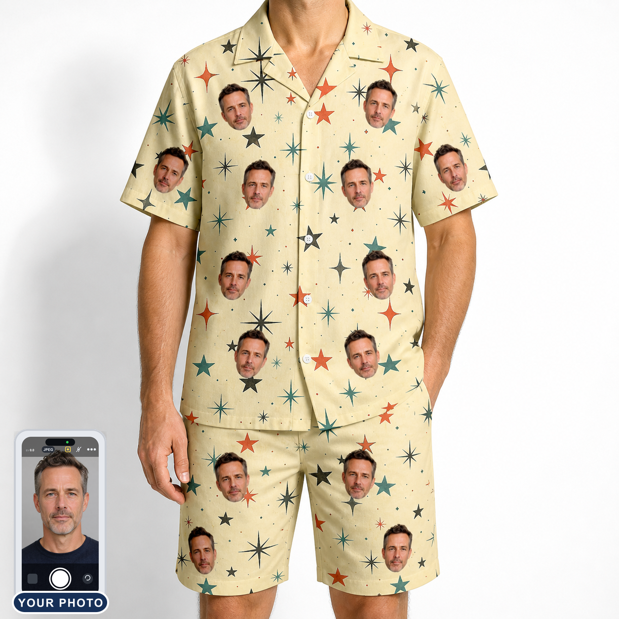 Men's Shimmer Shindig Custom Face Shirt & Shorts Set