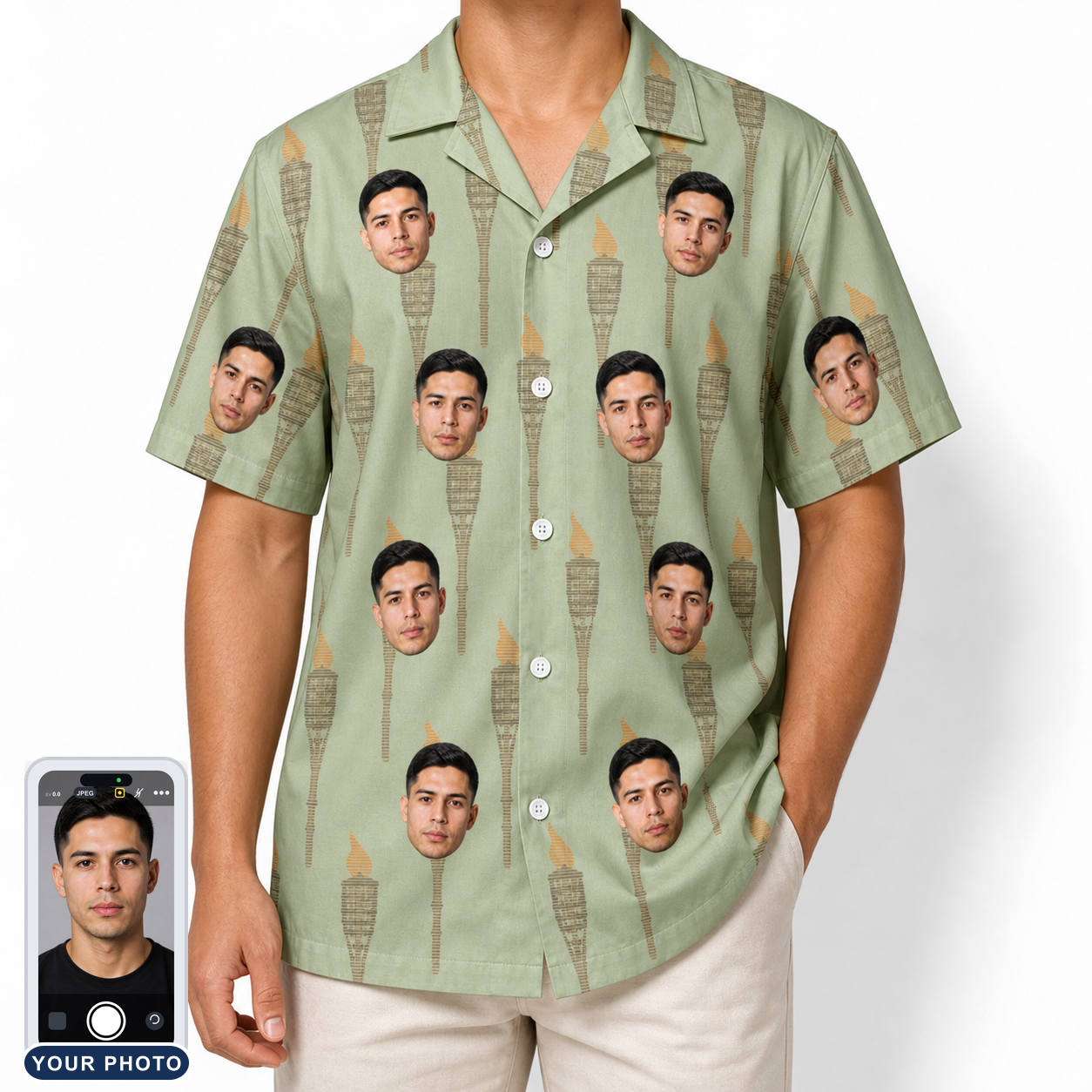 Men's Flame Fête Custom Face Hawaiian Shirt