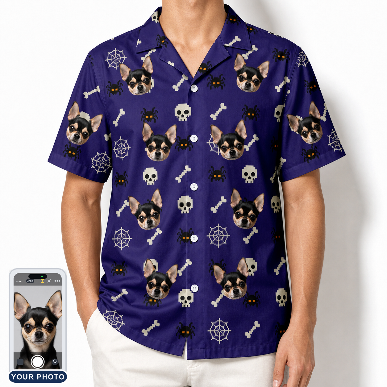 Men's Bone Appétit Custom Dog Face Hawaiian Shirt