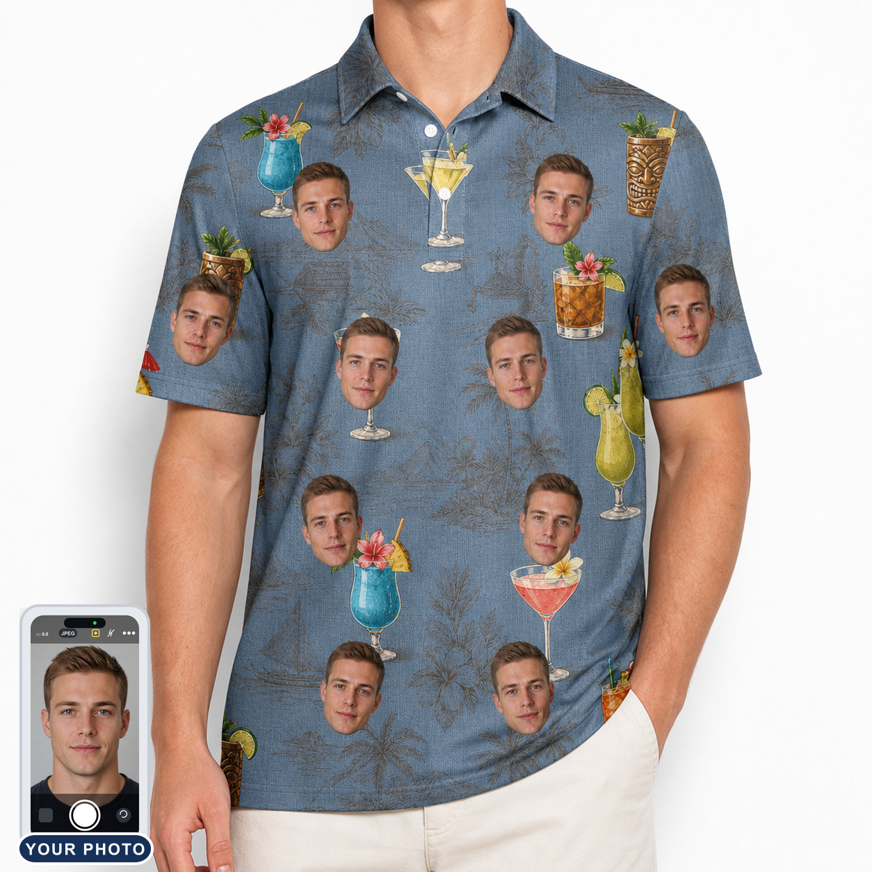 Men's Lounge Libations Custom Face Polo Shirt