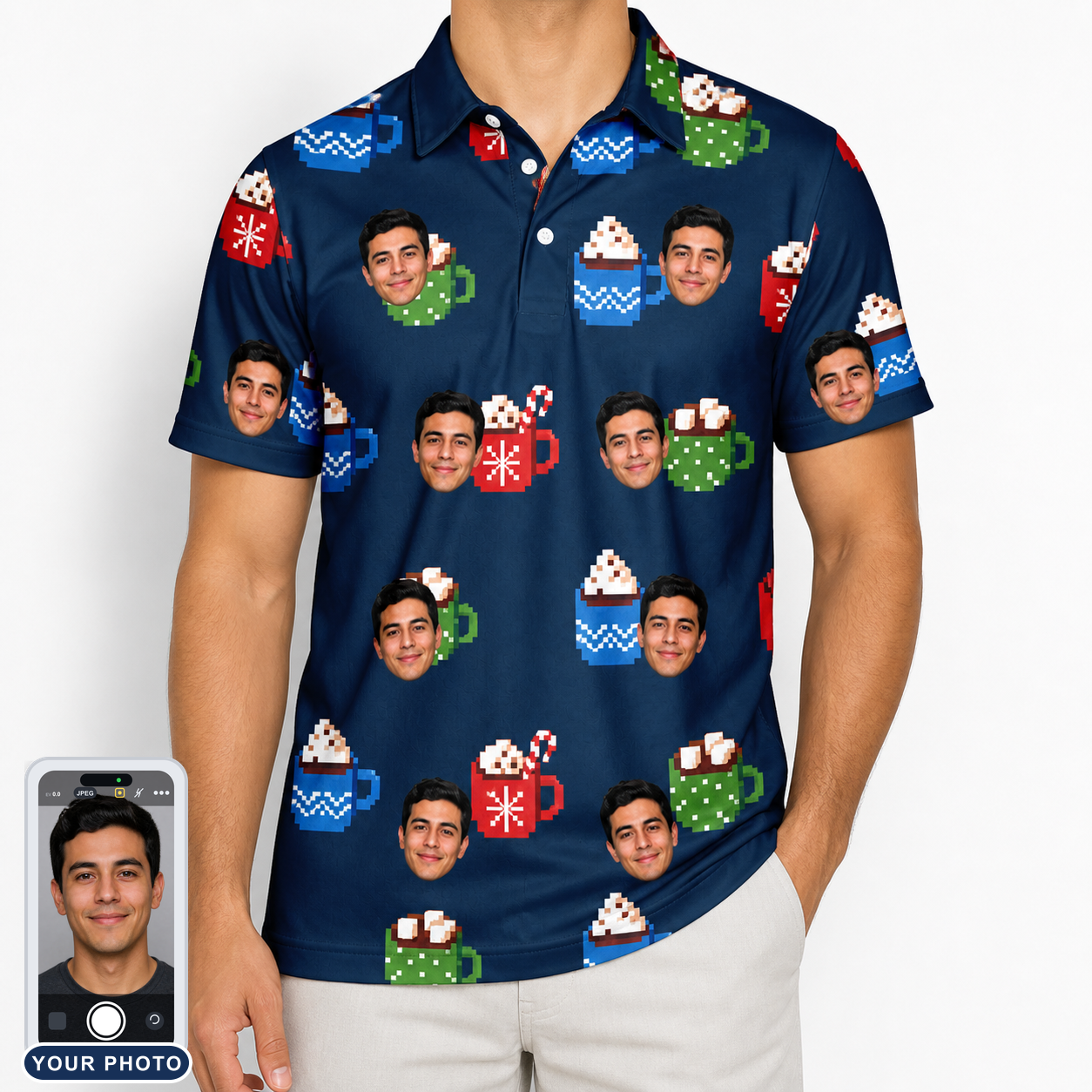 Men's Cocoa Cozy Custom Face Polo Shirt