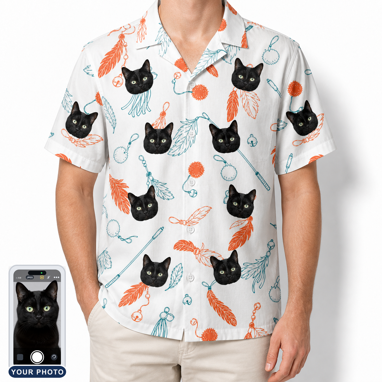 Men's Kitty Plumes Custom Cat Face Hawaiian Shirt
