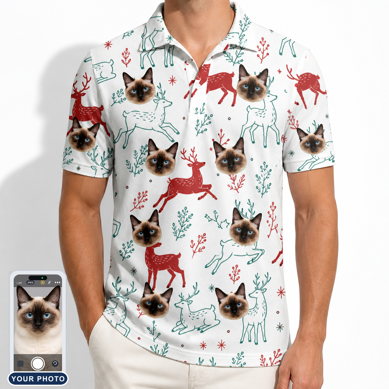 Men's Prancer Pranks Custom Cat Face Polo Shirt