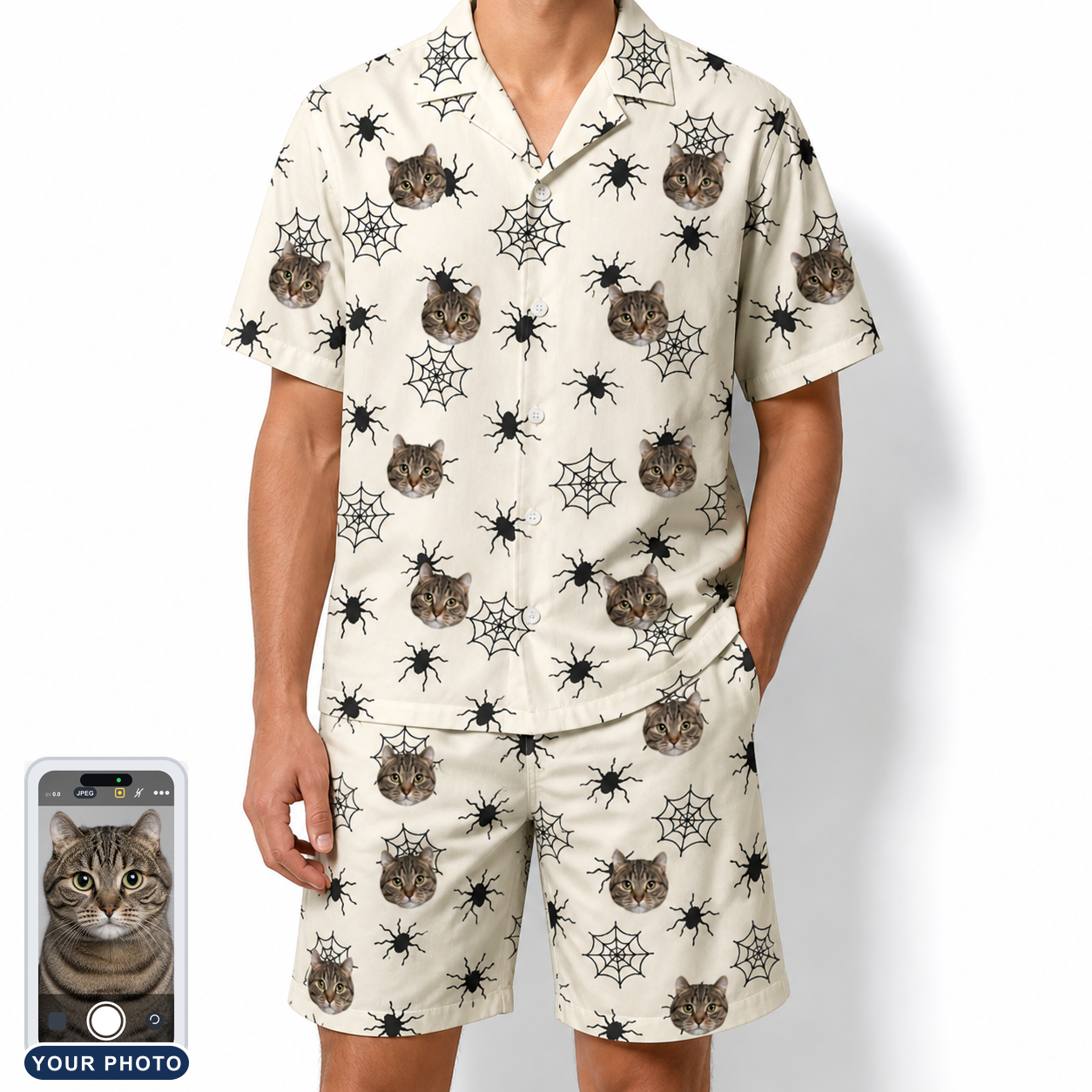 Men's Tangle Terror Custom Cat Face Shirt & Shorts Set