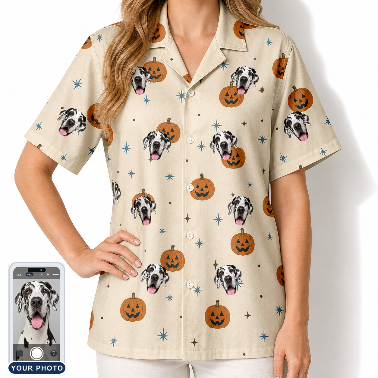 Women's Lantern Laughs Custom Dog Face Hawaiian Shirt