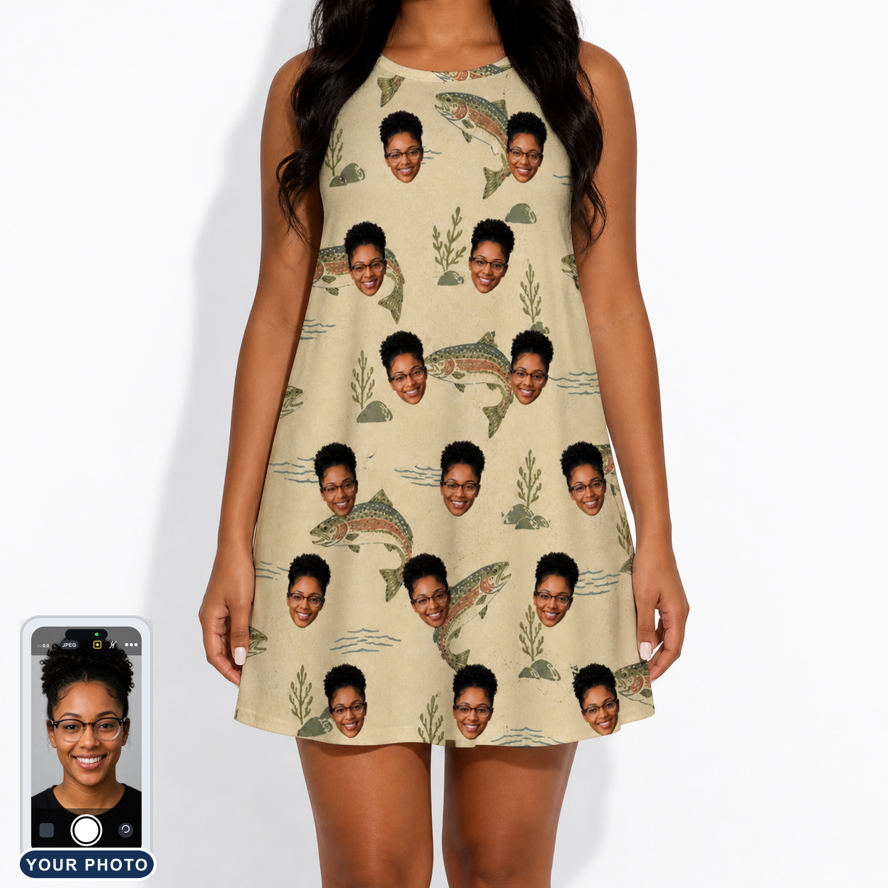 Women's Trout About Custom Face Tank Dress