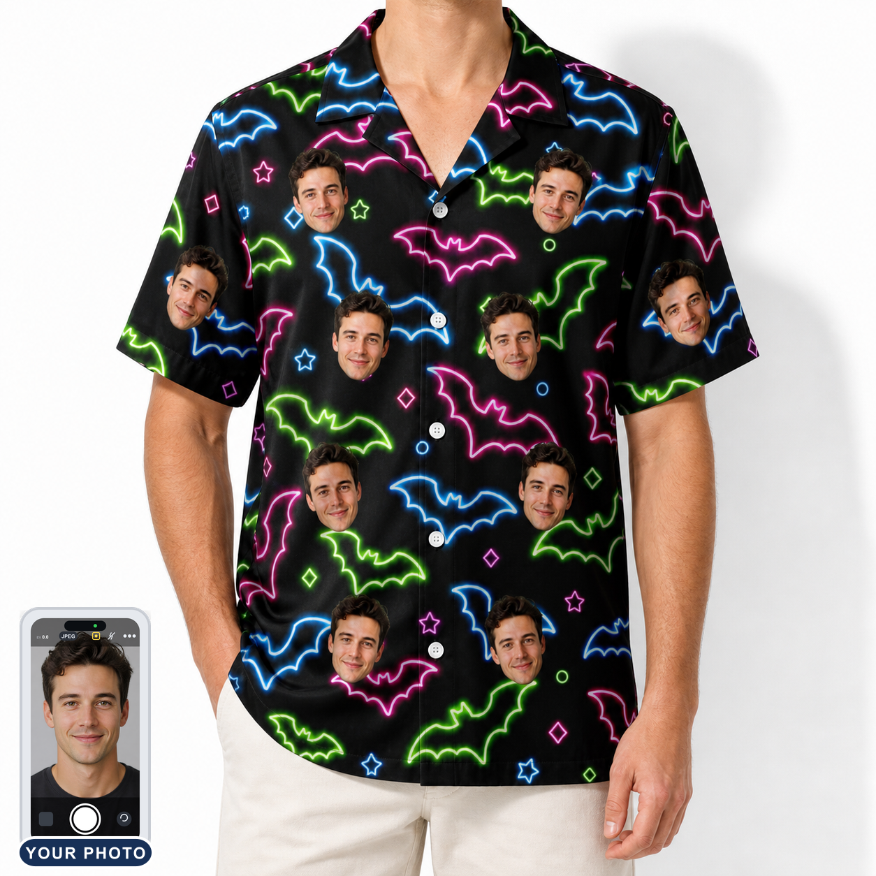 Men's Batty Night Custom Face Hawaiian Shirt