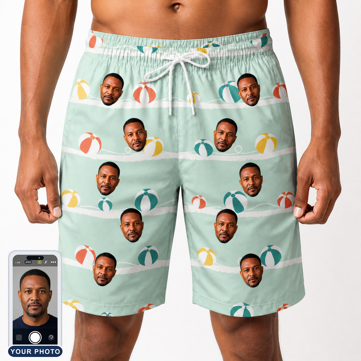 Men's Beach Ballad Custom Face Beach Shorts