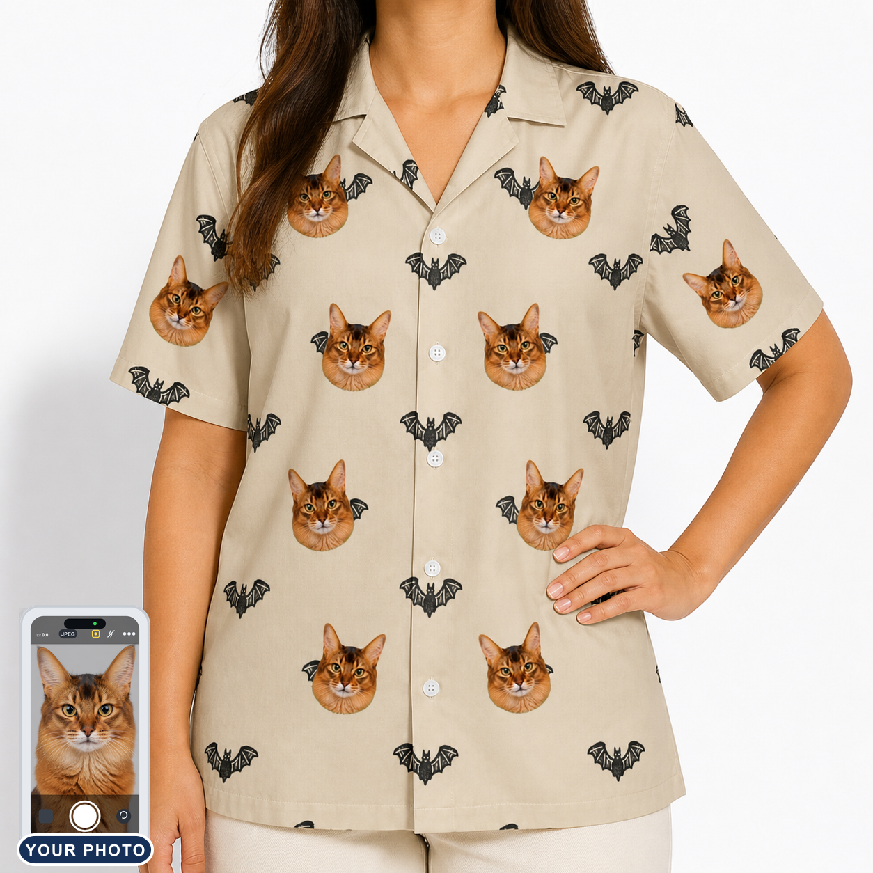 Women's Winged Whispers Custom Cat Face Hawaiian Shirt