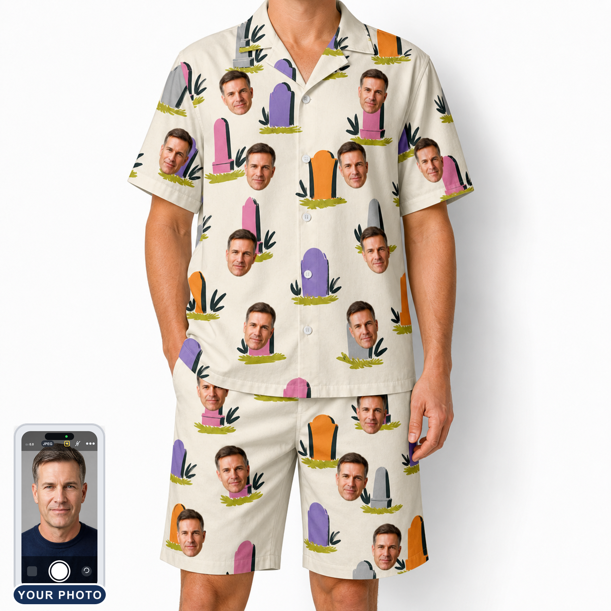 Men's Resting Jest Custom Face Shirt & Shorts Set