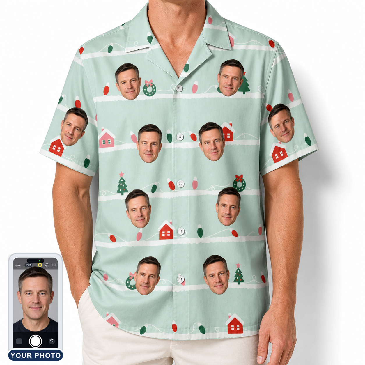 Men's Neon Noel Custom Face Hawaiian Shirt