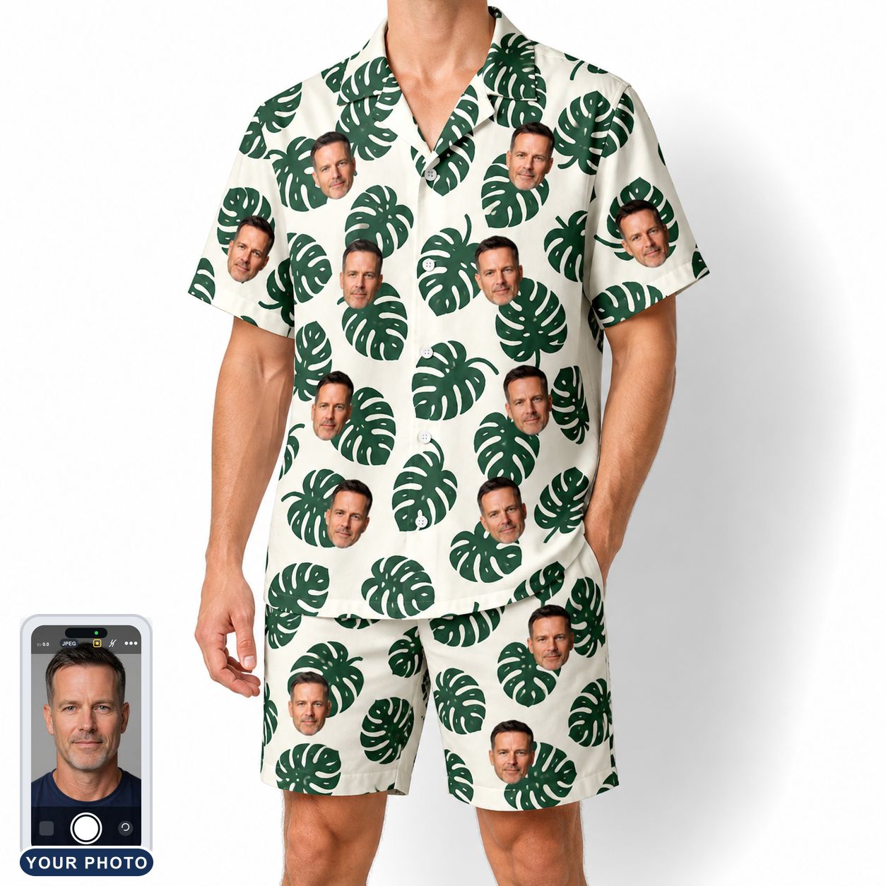 Men's Verdant Vacation Custom Face Shirt & Shorts Set