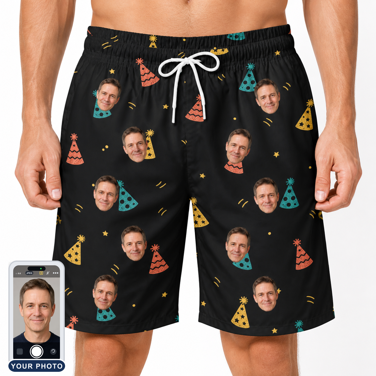 Men's Hooray Hats Custom Face Beach Shorts