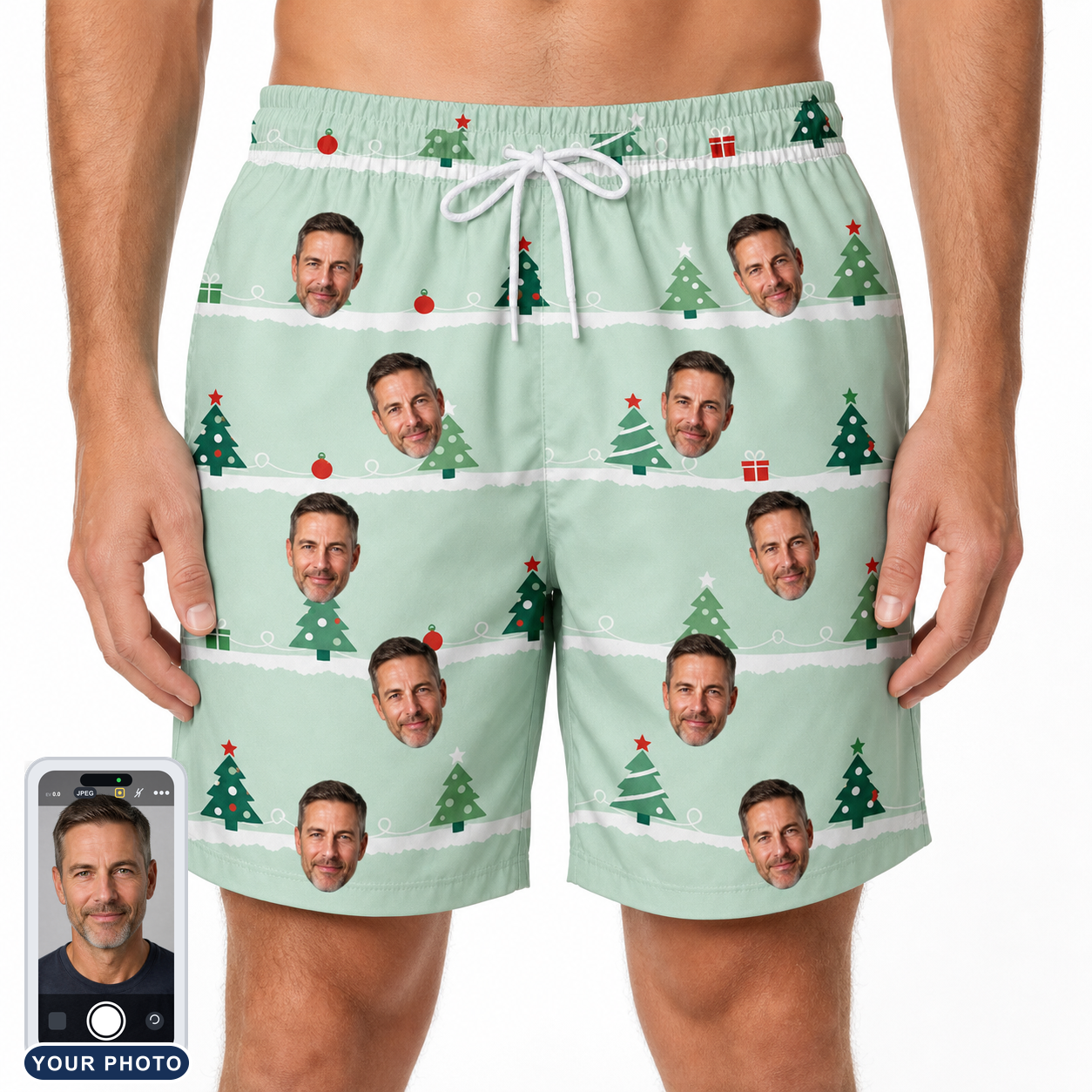 Men's Evergreen Extravaganza Custom Face Beach Shorts