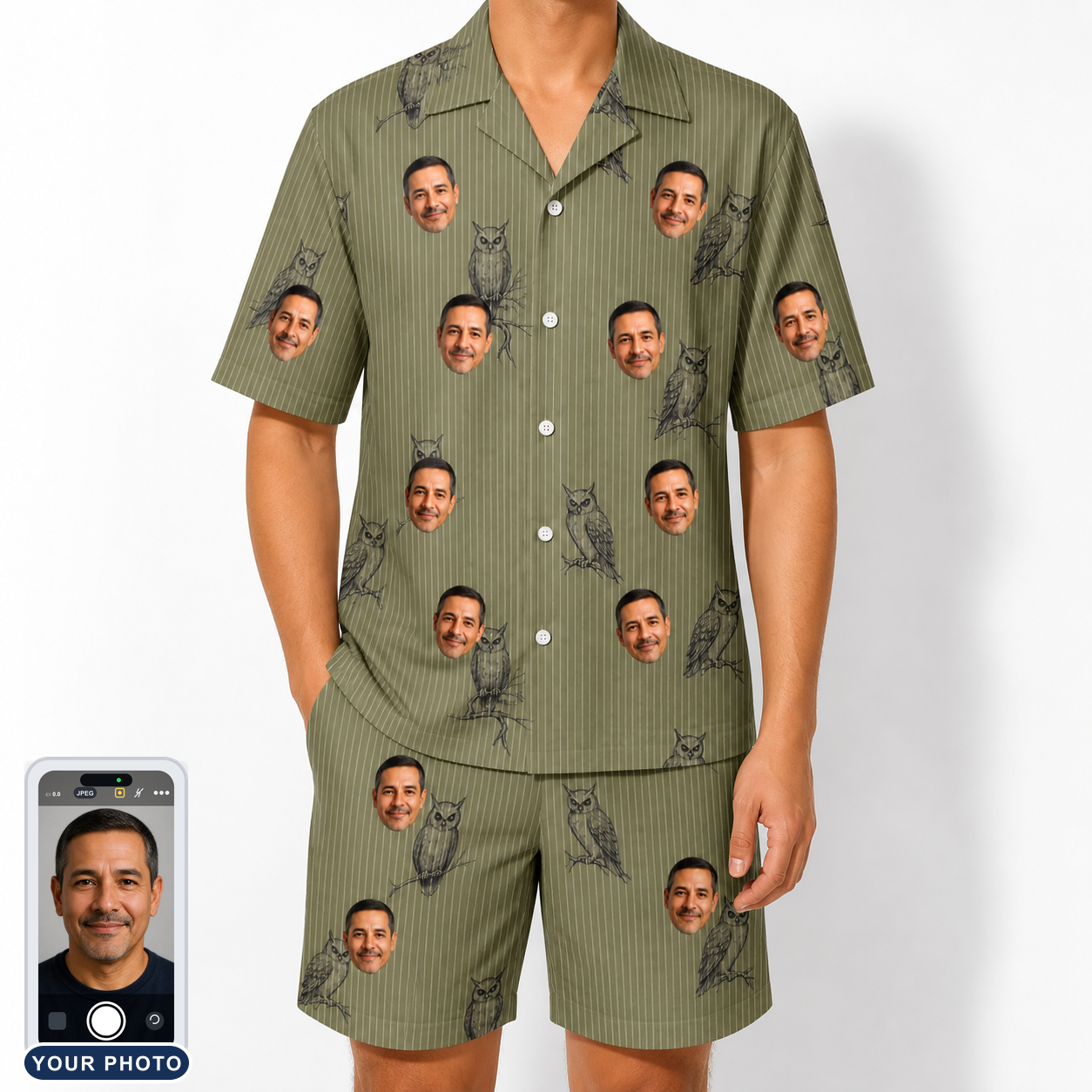 Men's Owloween Custom Face Shirt & Shorts Set