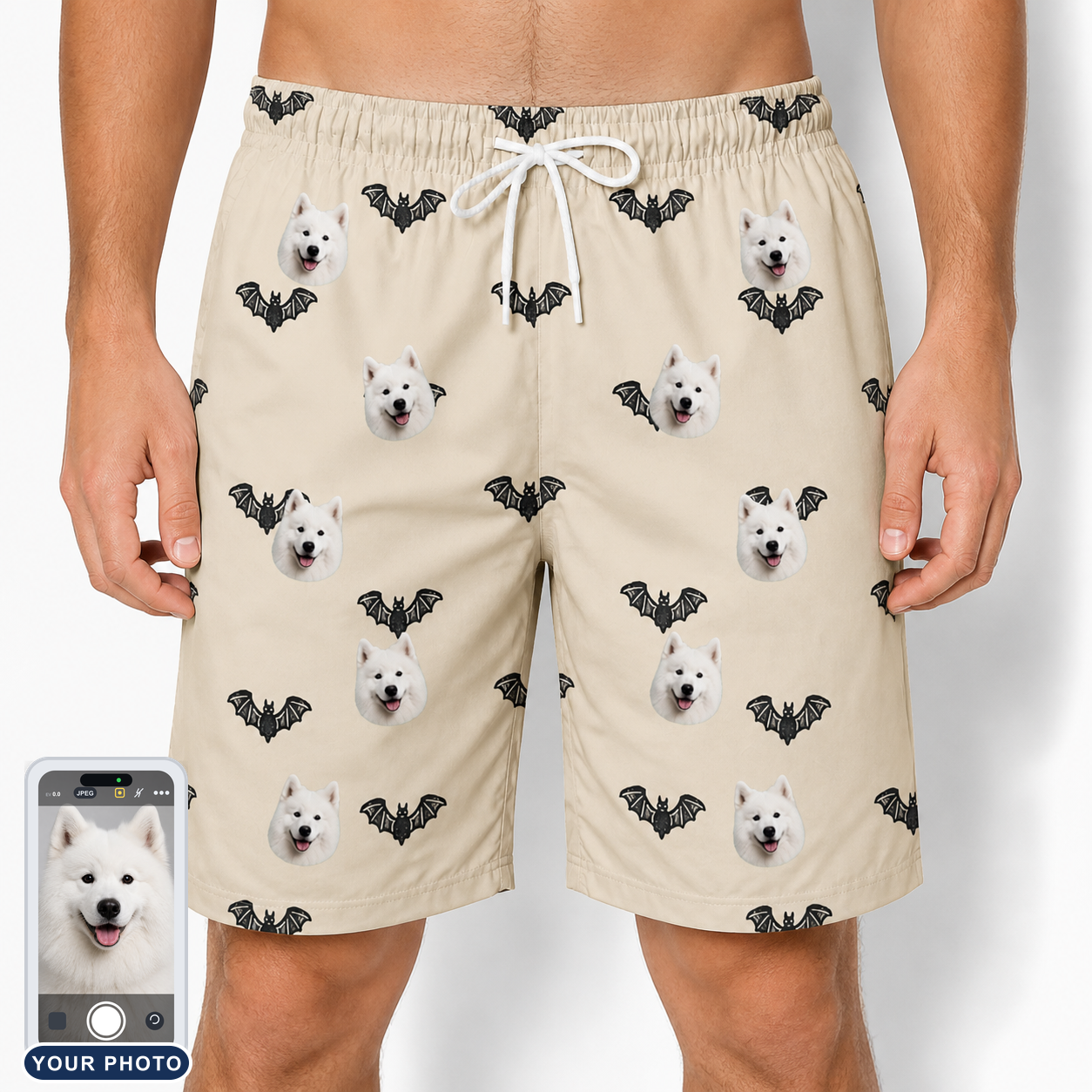 Men's Winged Whispers Custom Dog Face Beach Shorts