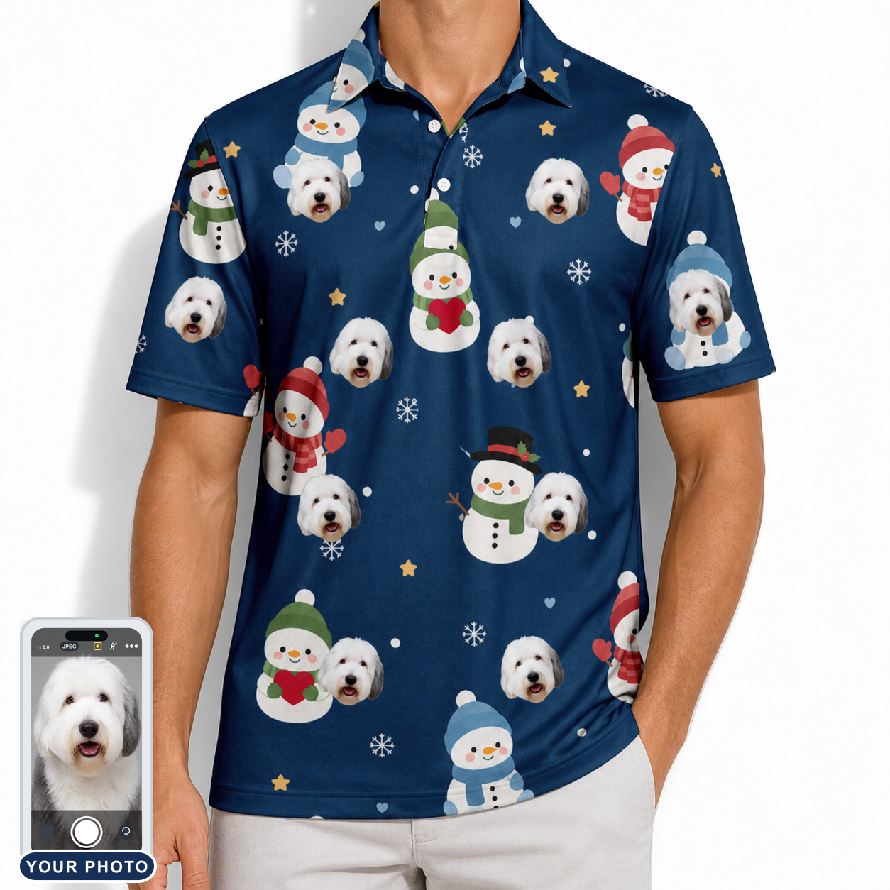 Men's Snowman Shenanigans Custom Dog Face Polo Shirt