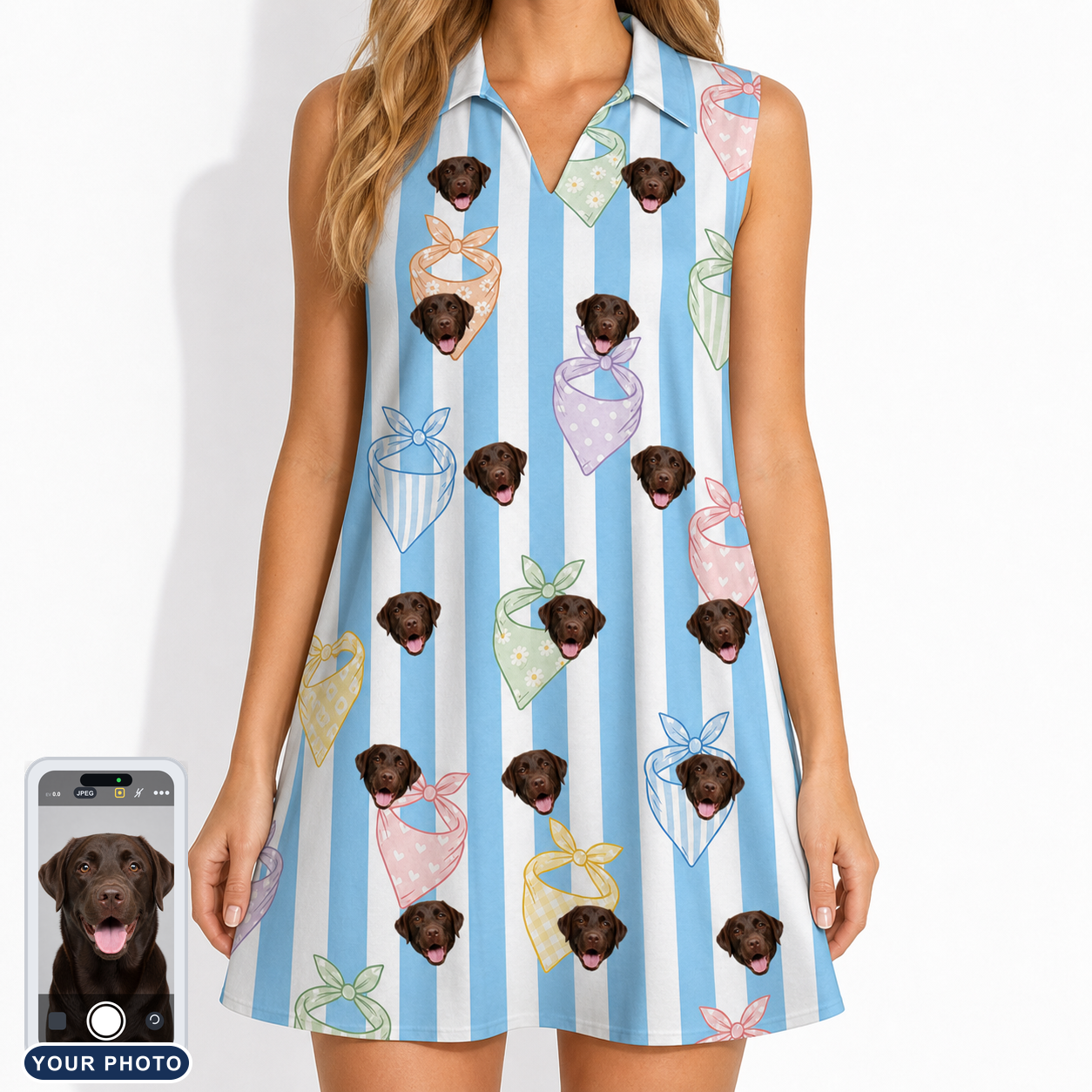 Women's Paisley Pooches Custom Dog Face V-Neck Dress