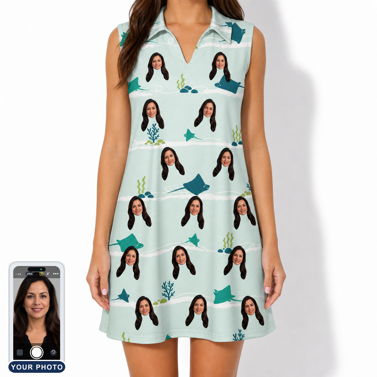 Women's Manta Motion Custom Face V-Neck Dress