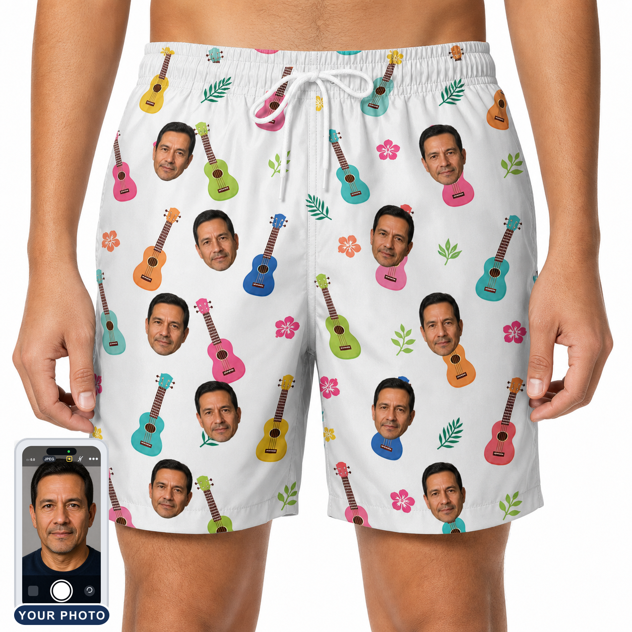 Men's Ukulele Utopia Custom Face Beach Shorts