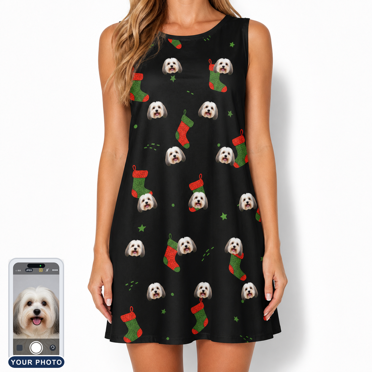 Women's Stocking Stuffer Custom Dog Face Tank Dress