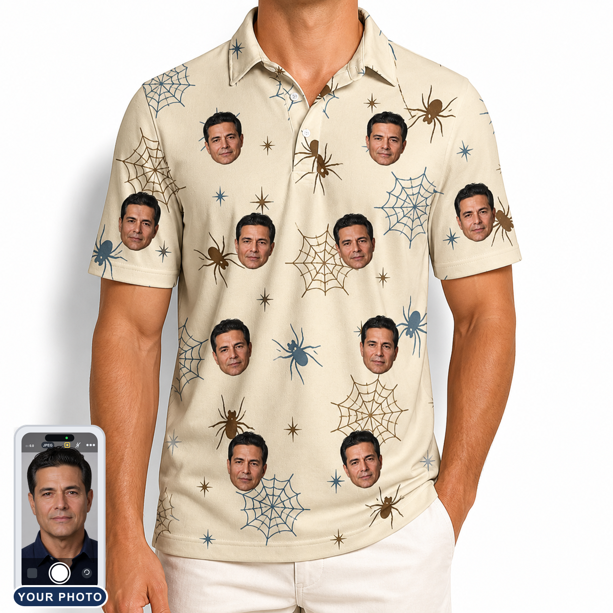 Men's Macabre Mesh Custom Face Polo Shirt