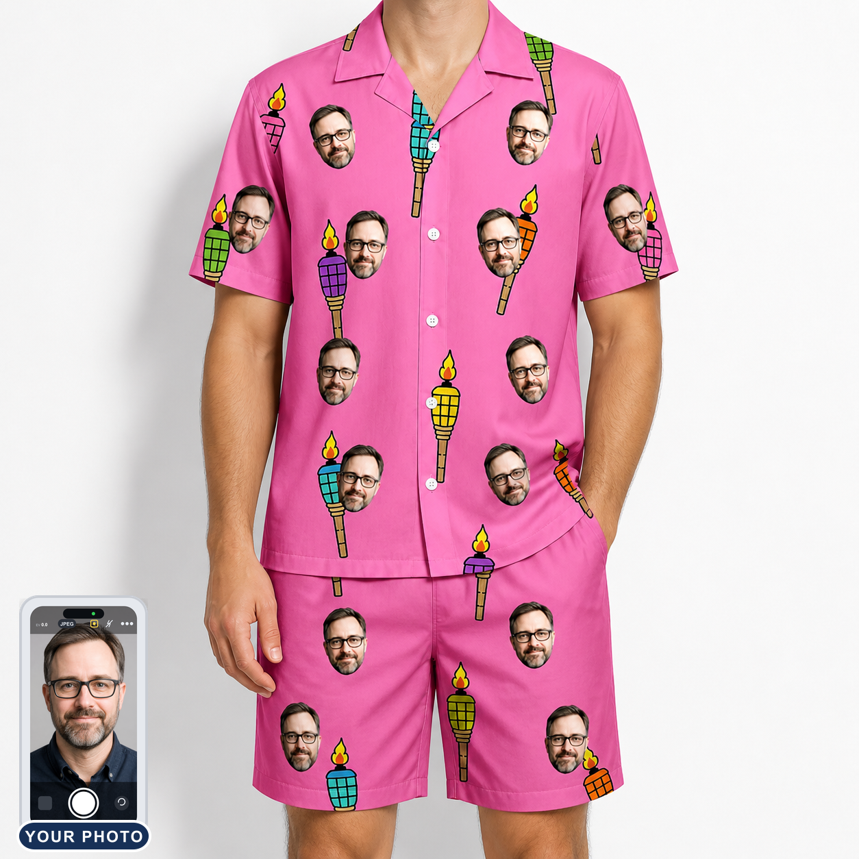 Men's Vintage Volcano Custom Face Shirt & Shorts Set