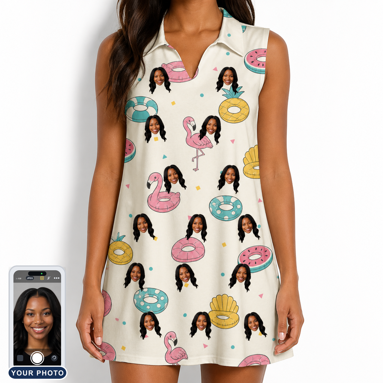 Women's Rosy Rafties Custom Face V-Neck Dress