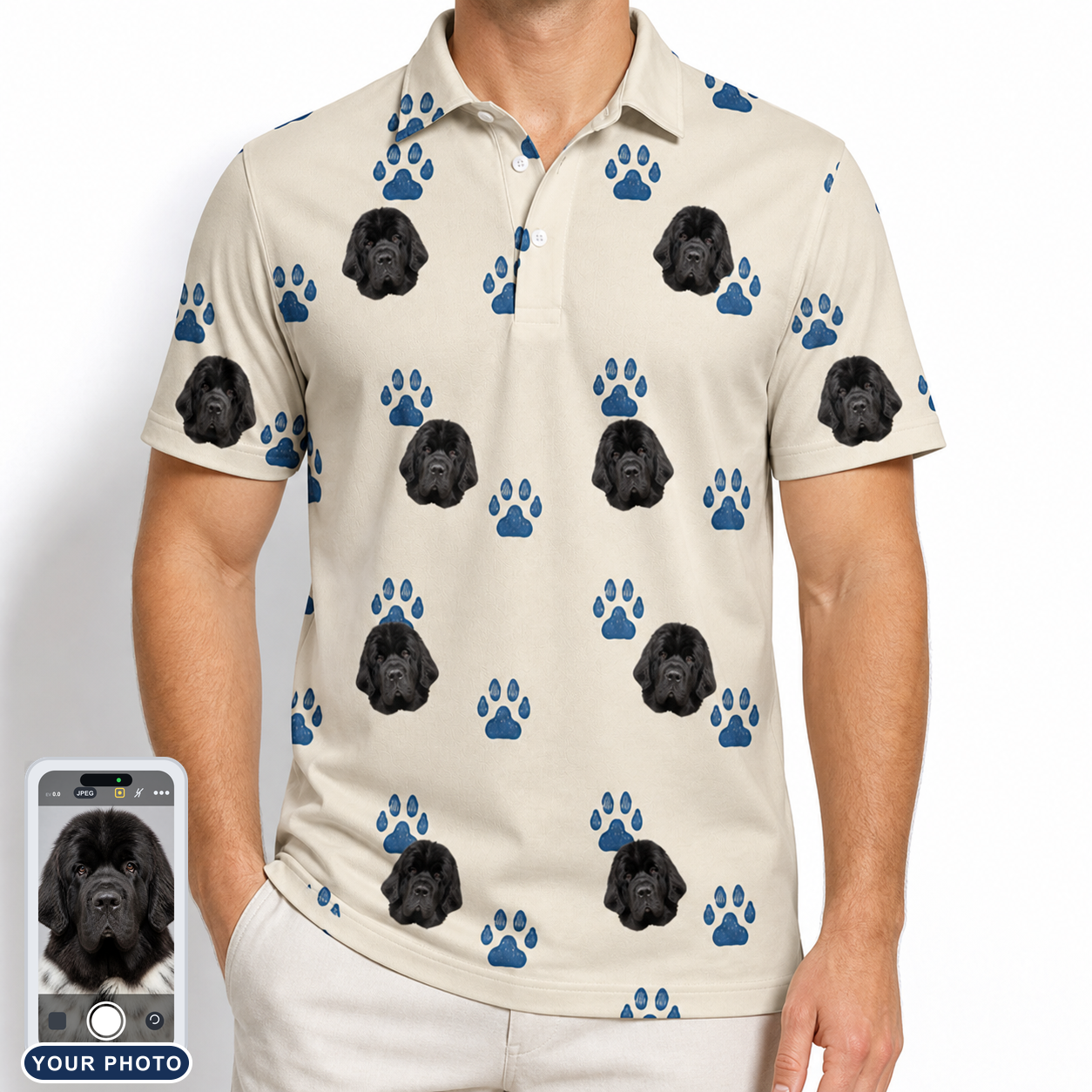 Men's Puppy Prints Custom Dog Face Polo Shirt