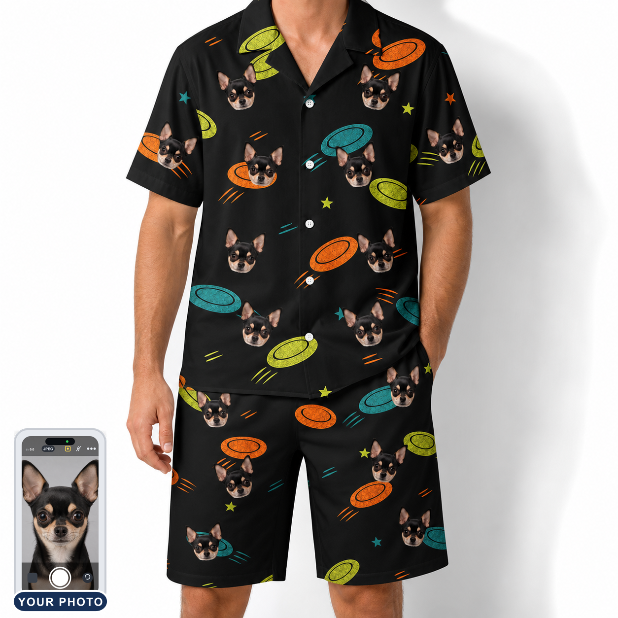 Men's Frisbee Flingers Custom Dog Face Shirt & Shorts Set