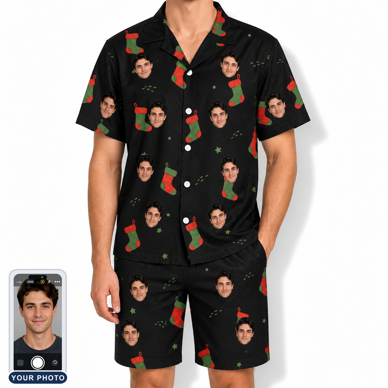 Men's Stocking Stuffer Custom Face Shirt & Shorts Set