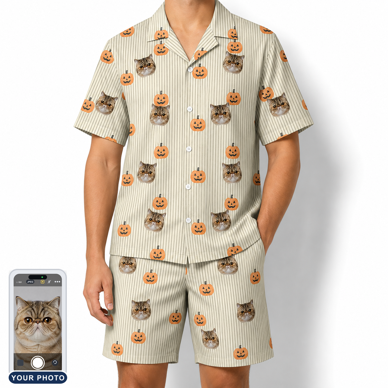 Men's Fiery Fiends Custom Cat Face Shirt & Shorts Set