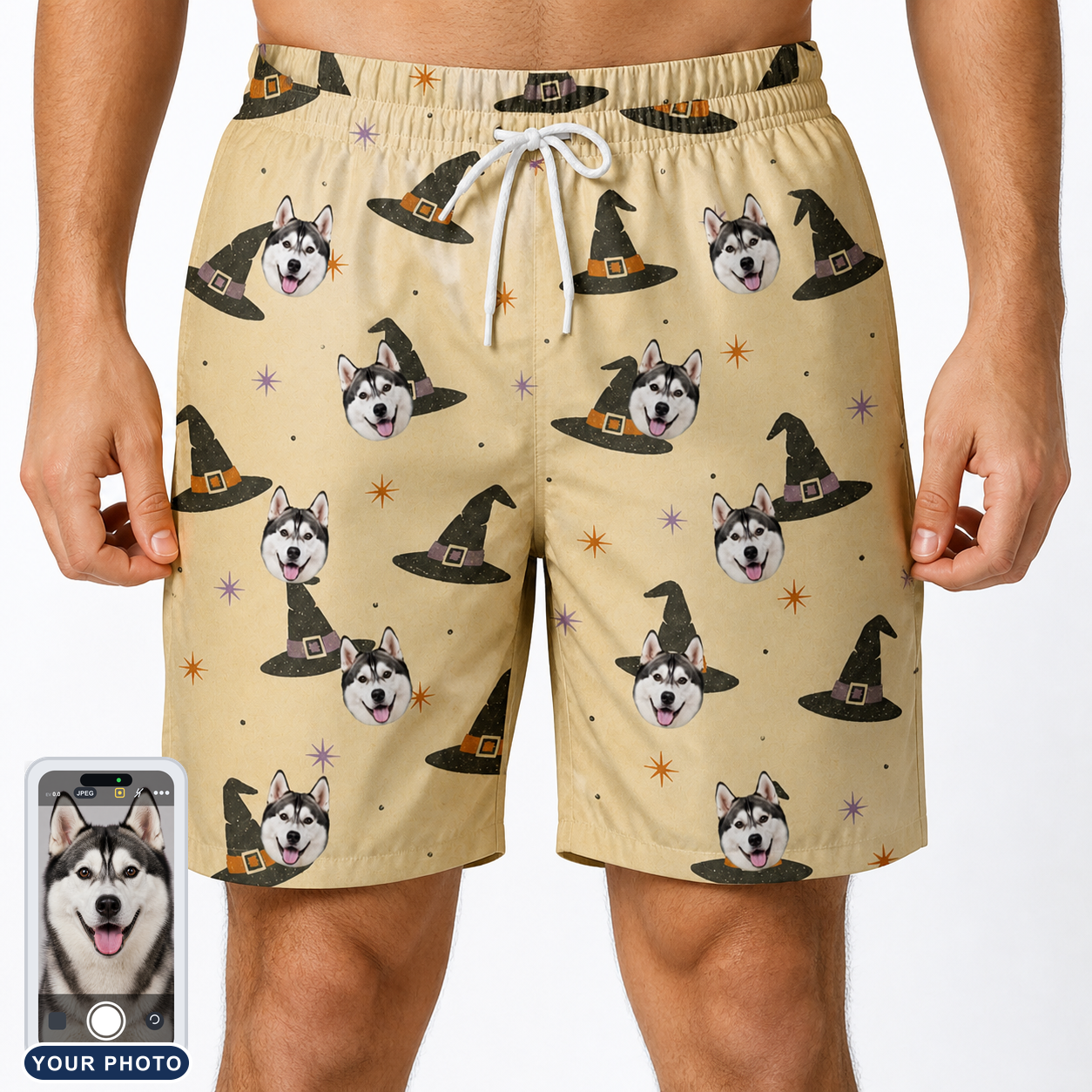 Men's Spellbound Spires Custom Dog Face Beach Shorts