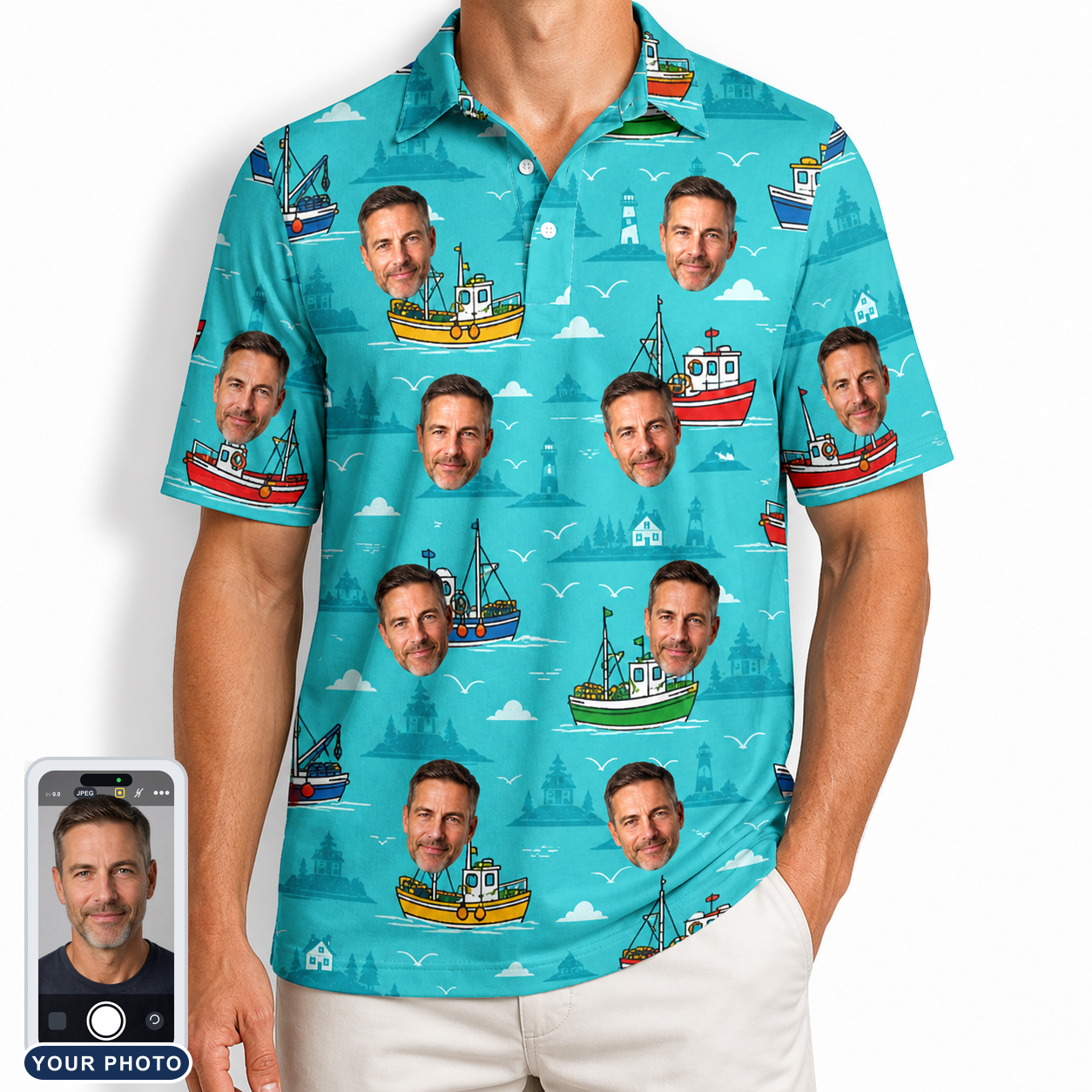 Men's Skiff Happens Custom Face Polo Shirt