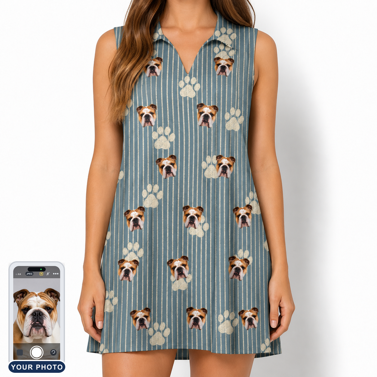 Women's Muzzle Marks Custom Dog Face V-Neck Dress