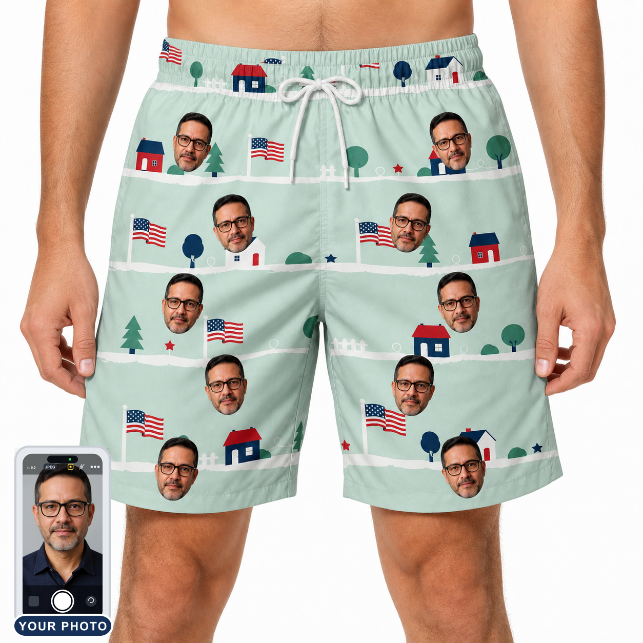Men's Old Glory Custom Face Beach Shorts