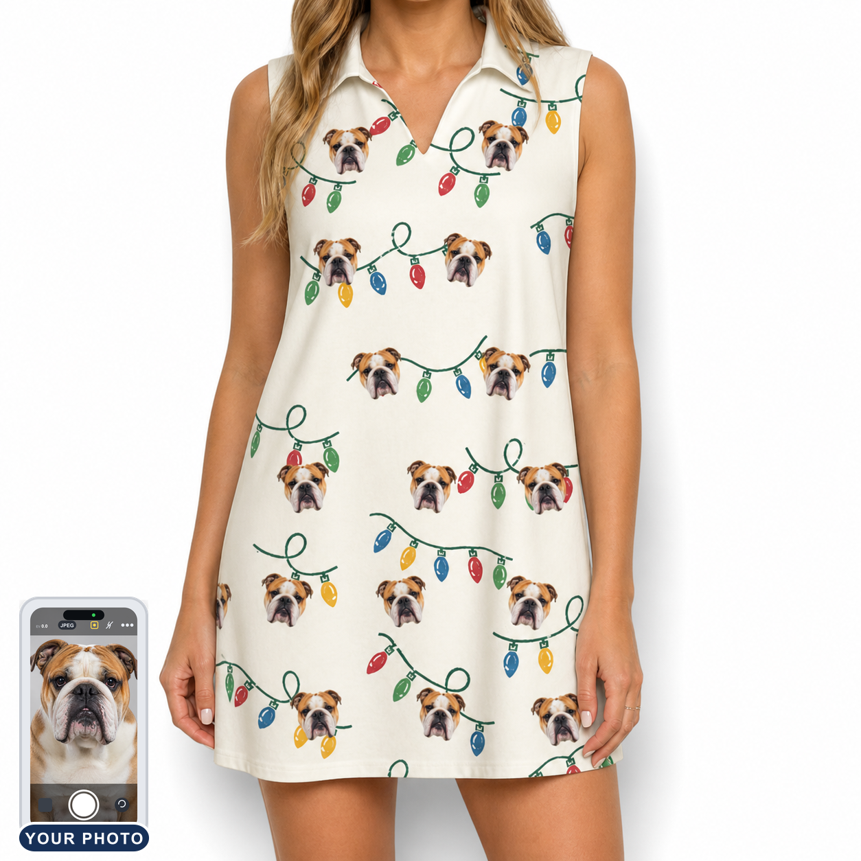 Women's Twinkle Tangled Custom Dog Face V-Neck Dress