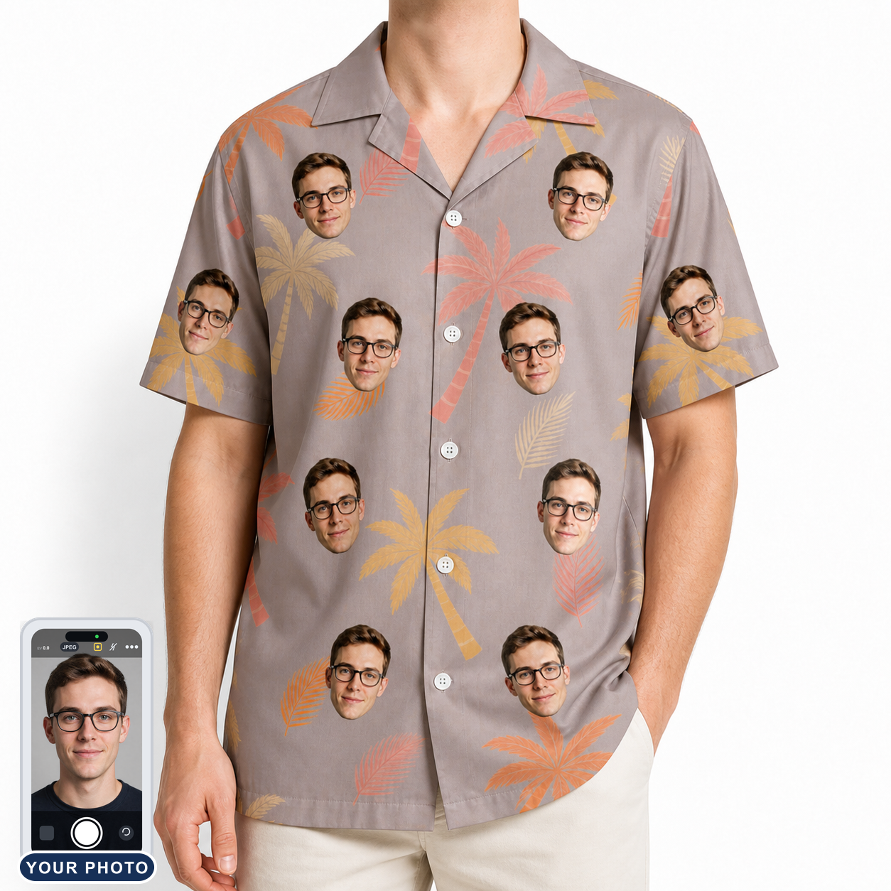 Men's Leafy Lei Custom Face Hawaiian Shirt