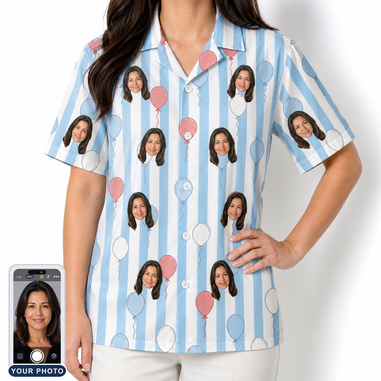 Women's Tri-Color Tumble Custom Face Hawaiian Shirt