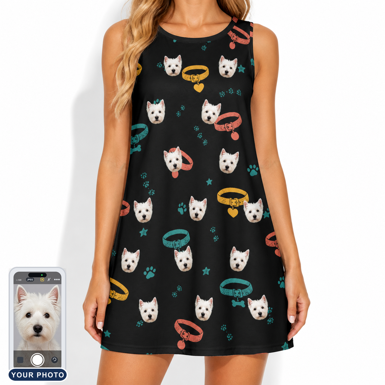 Women's Bark Buckles Custom Dog Face Tank Dress