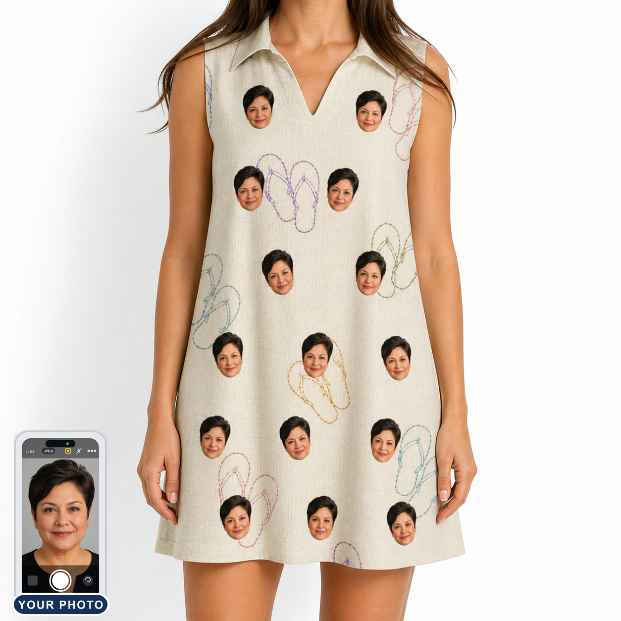 Women's Kin Kicks Custom Face V-Neck Dress