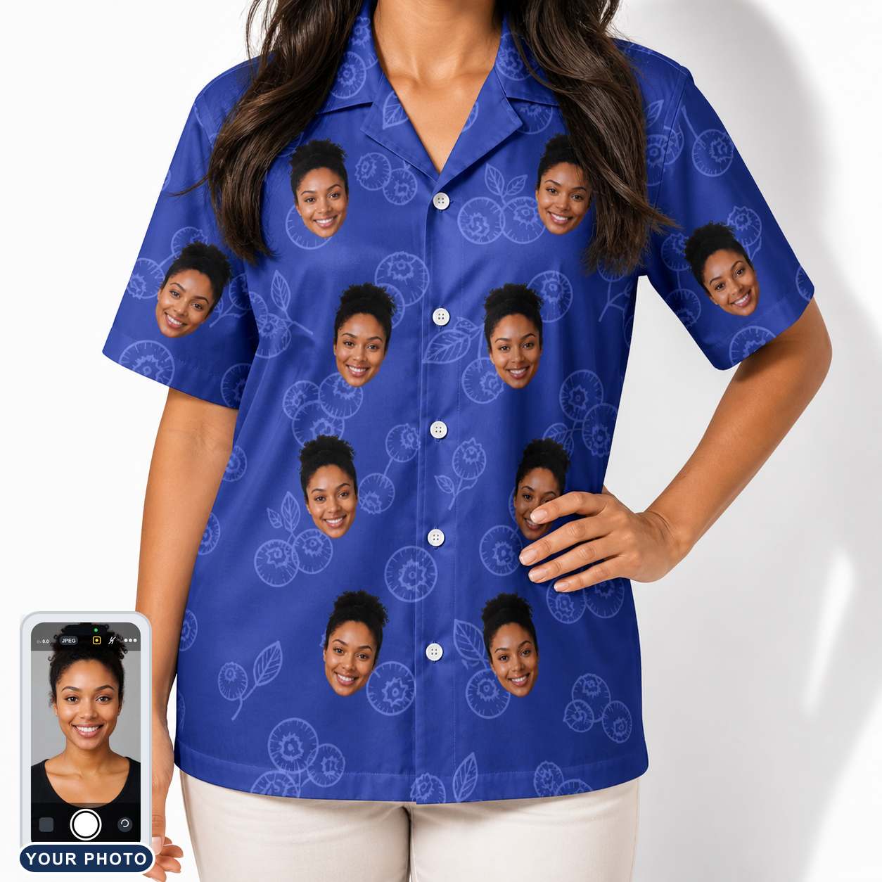 Women's Blueberry Boogie Custom Face Hawaiian Shirt