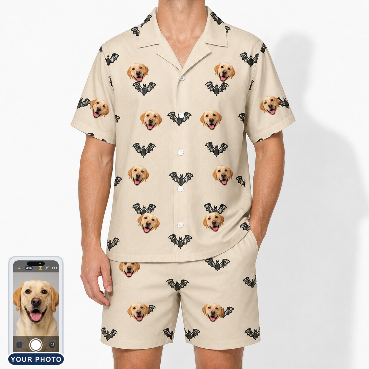 Men's Winged Whispers Custom Dog Face Shirt & Shorts Set