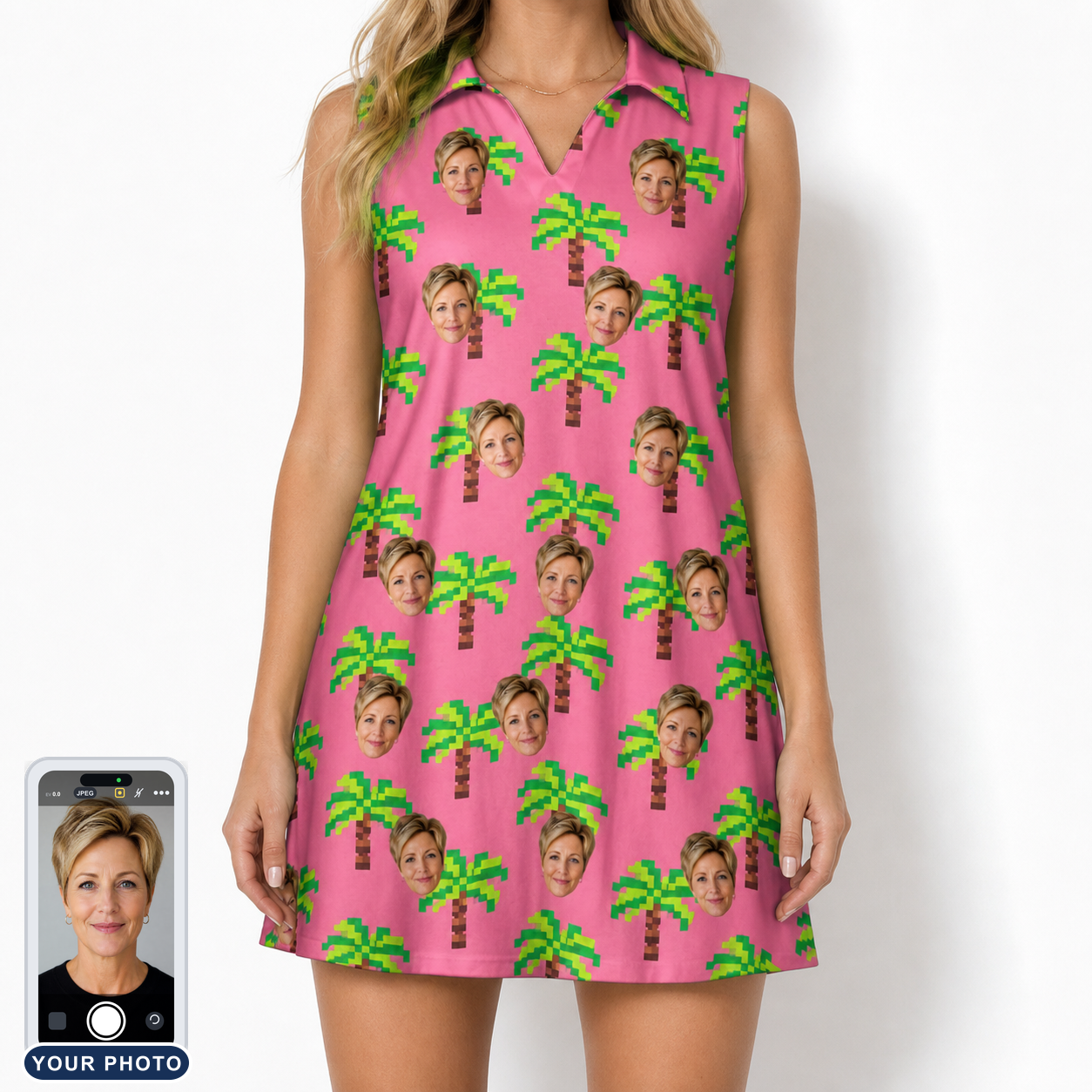 Women's Sepia Sojourn Custom Face V-Neck Dress