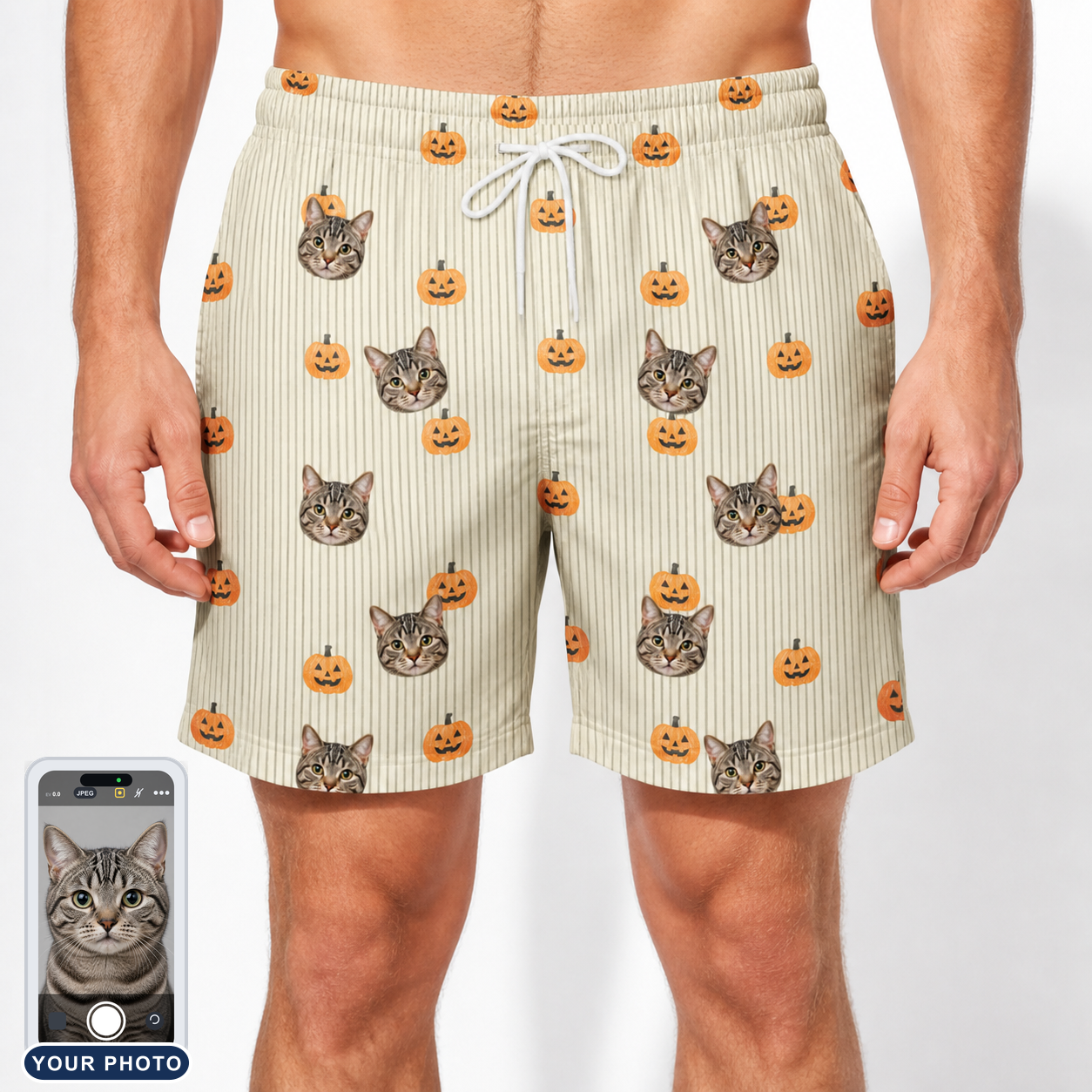 Men's Fiery Fiends Custom Cat Face Beach Shorts