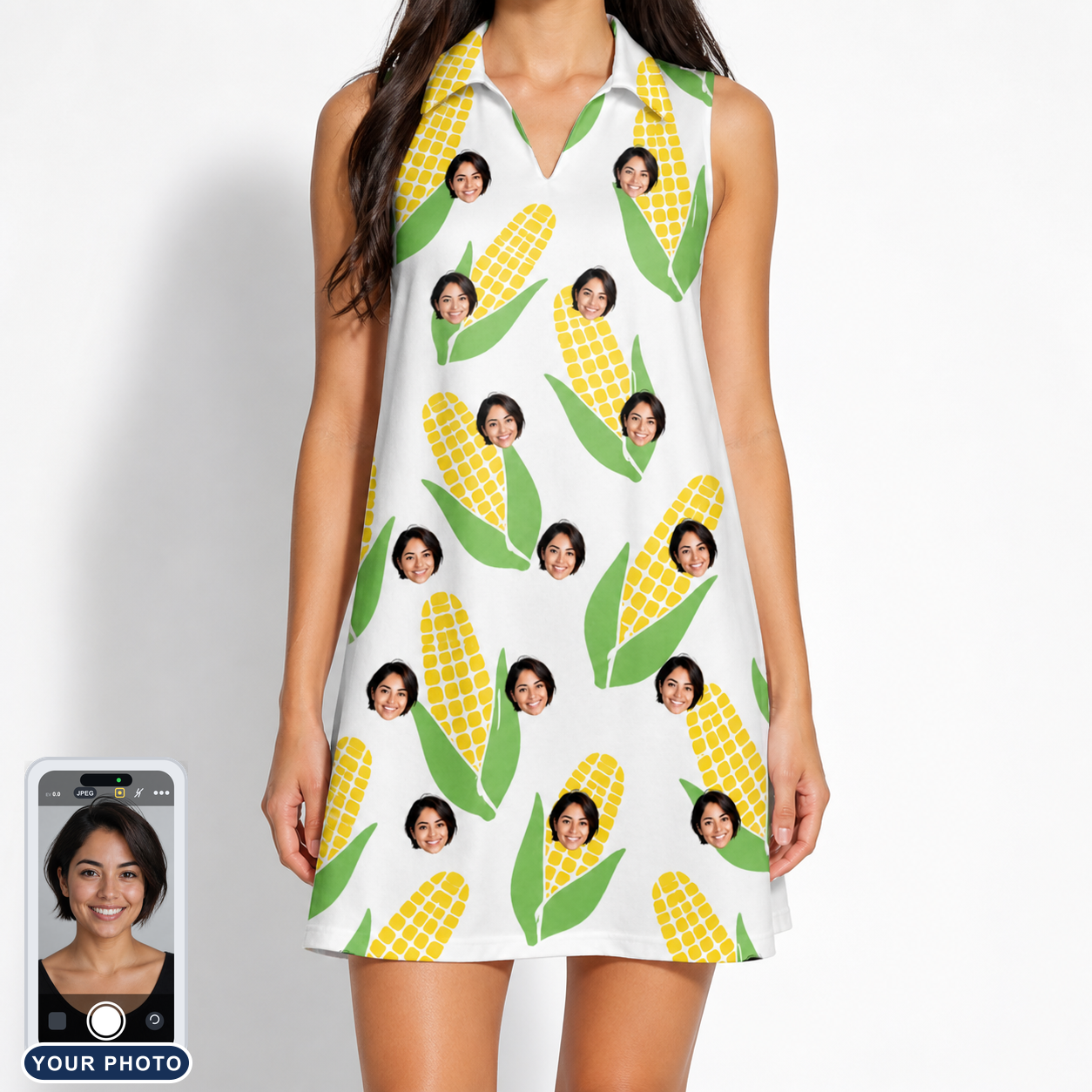 Women's Cob Together Custom Face V-Neck Dress