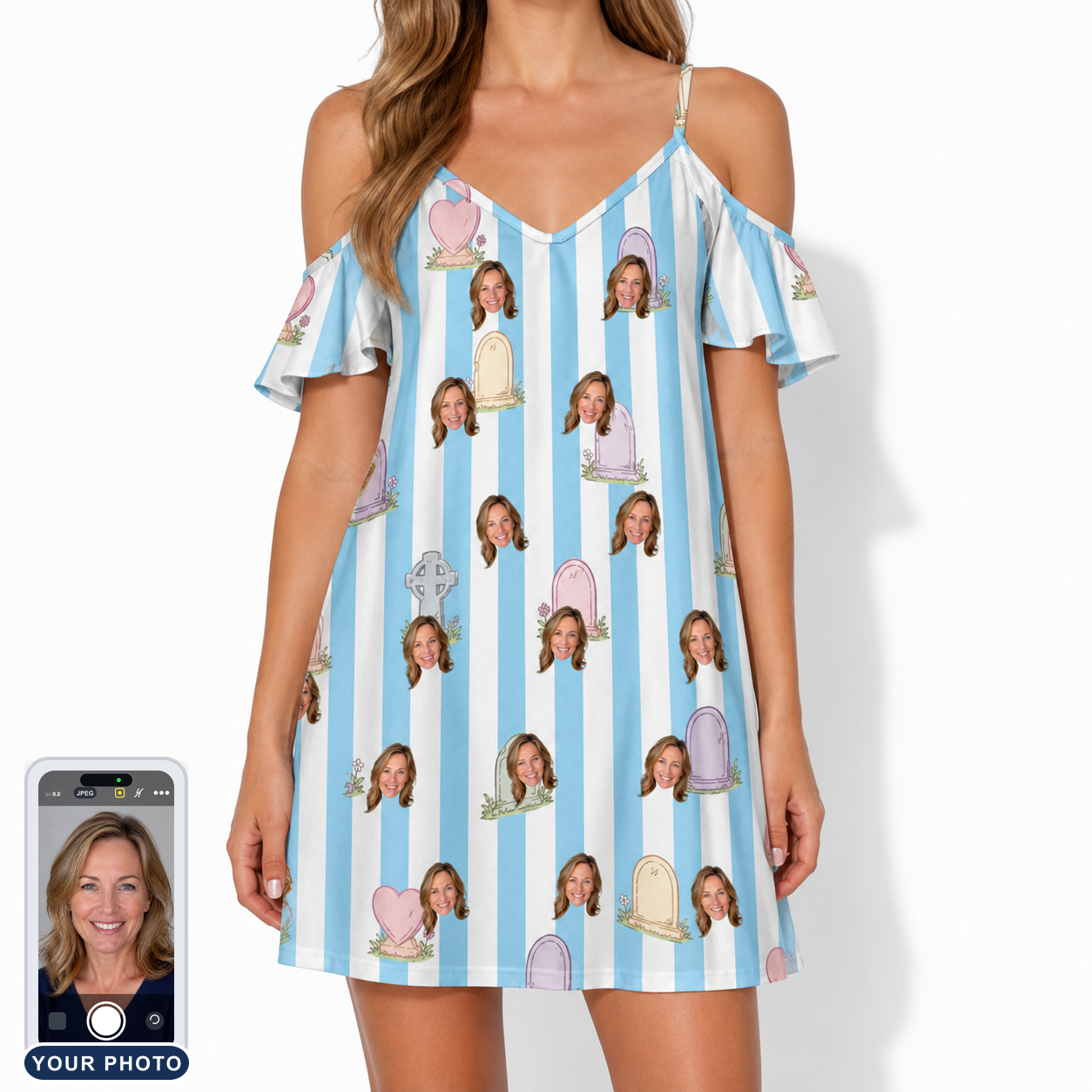 Women's Mausoleum Mirth Custom Face Off-Shoulder Dress